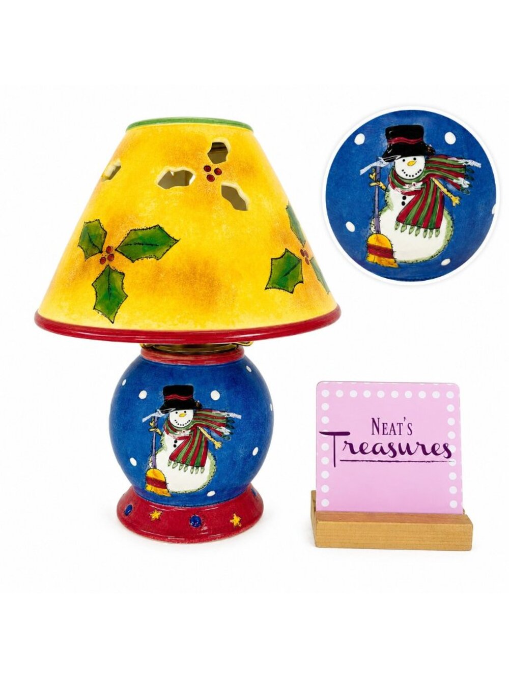 Sango Sue Zipkin SWEET SHOPPE CHRISTMAS 3041 Snowman 10.5"  Votive Lamp & Shade